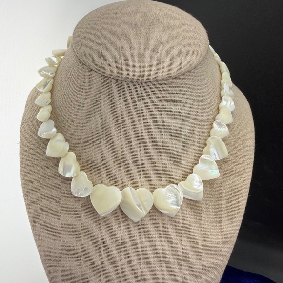 Avon Jewelry - Vintage Avon Mother of Pearl Necklace Heart Signed 16"